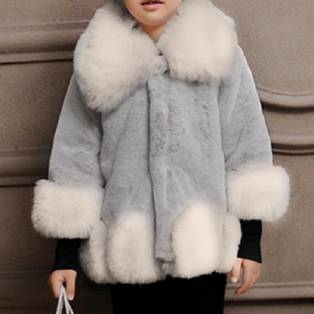  Kids Girls' Jacket & Coat Long Sleeve White Black Pink Solid Colored Fur Trim Winter Basic 1-12 Years / Faux Fur / Fashion / Keep Warm