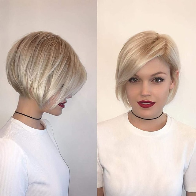  Blonde Wigs for Women Short Blonde Wigs for White Women Layered Synthetic Side Part Straight Bob Wig Halloween Party Cosplay Hair Christmas Party Wigs