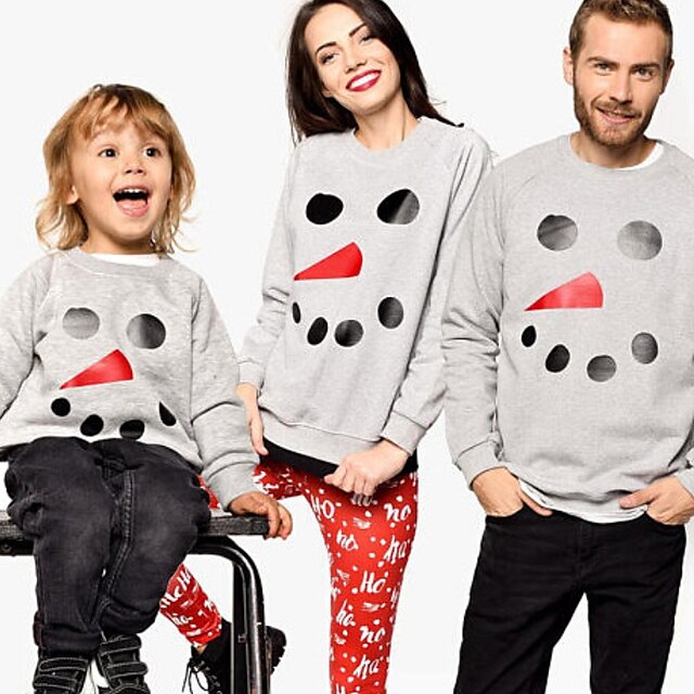 Baby & Kids Matching Outfits | Family Look Tops Sweatshirt Snowman Christmas pattern Sports Print Gray Long Sleeve Active Matchi