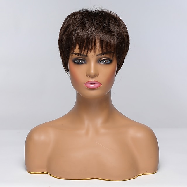 

Human Hair Capless Wigs Human Hair Straight / Natural Straight Bob / Pixie Cut / Layered Haircut / Asymmetrical Style Women / Fashion / Natural Hairline Brown Short Capless Wig Women's / All