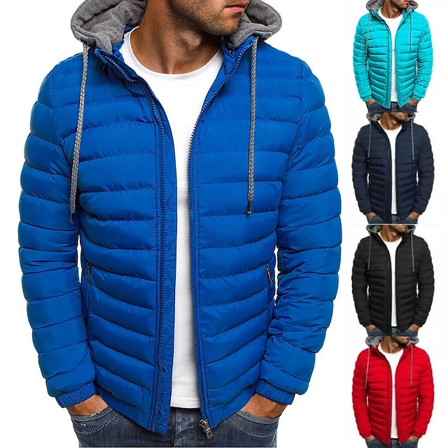  Men's Black Hoodie Bubble Coats Puffer Plain Jackets Winter Warm Quilted Zip Up Outwear Lightweight Padded Puffer Jacket with Hood Solid Jackets Thick Coat Winter Jacket Windproof Climbing Fishing