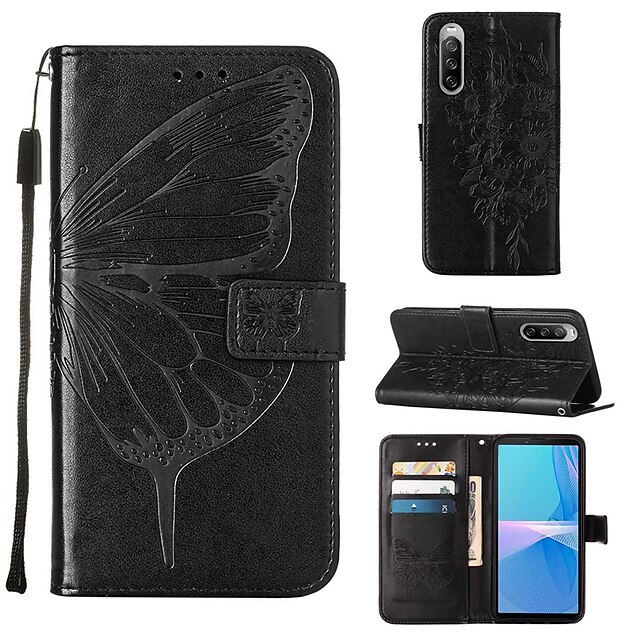  Embossed Butterfly Wallet Phone Case with Holder for Sony Xperia L4 Card Holder Shockproof Dustproof Graphic PU Leather