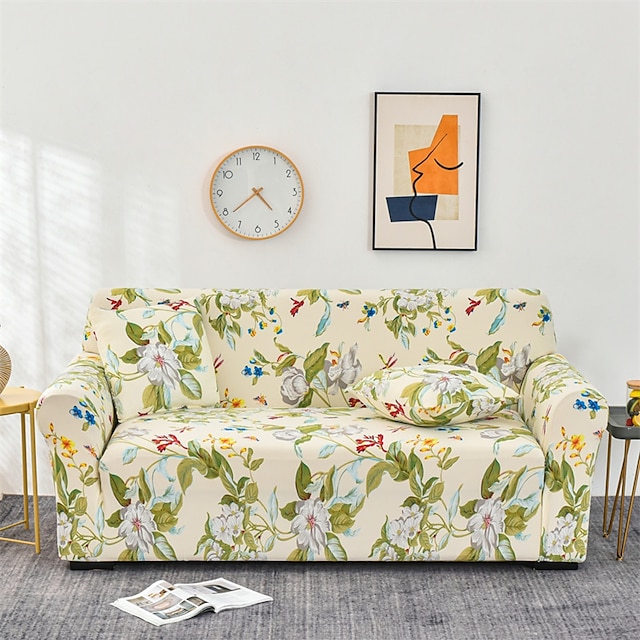  Stretch Sofa Cover Slipcover Elastic Sectional Couch Armchair Loveseat 4 or 3 seater L shape Plants Floral High Elasticity Four Seasons Universal Super Soft Fabric