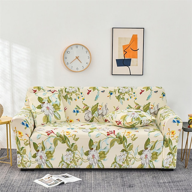  Stretch-Sofabezug Schonbezug elastischer Schnittsofa Sessel Loveseat 4- oder 3-Sitzer L-Form Pflanzen floral hohe Elastizität vier Jahreszeiten universeller super weicher Stoff