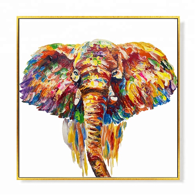 Home & Garden Wall Art | Oil Painting Handmade Hand Painted Wall Art Nordic Abstract Animals Multicolour Elephant Home Decoratio