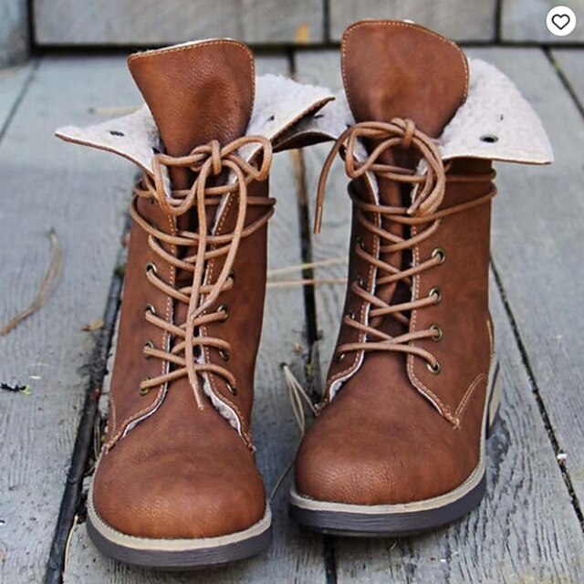 Mujer Botas Botas de Combate Botas con cordones Botines Botines Tacón Plano  Dedo redondo Cuero PU Cordones Color sólido Marrón 8917258 2022 – $34.21