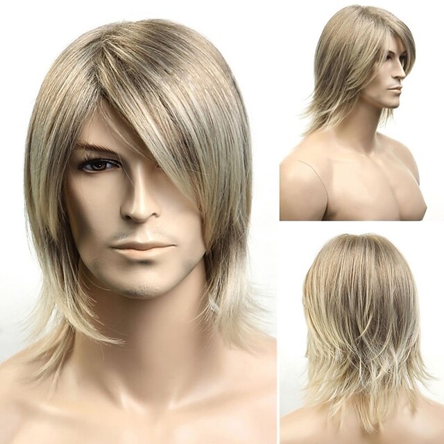 Synthetic Wig Straight Straight With Bangs Wig Blonde Short Blonde Synthetic Hair Men's Side Part Blonde StrongBeauty