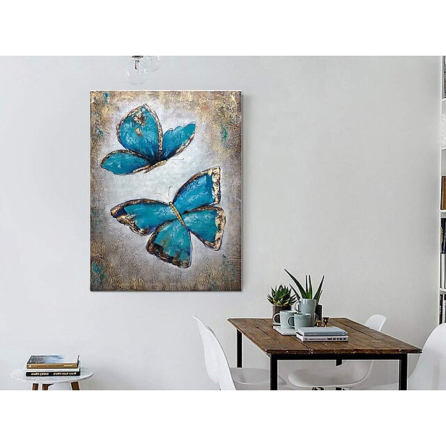 Home & Garden Wall Art | Hand Painted Beautiful Butterfly Oil Painting on Canvas Modern Abstract Teal Blue Gold Art Artwork for 