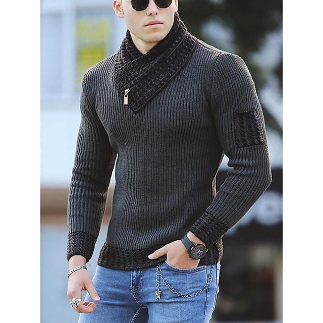 Men's Sweater Turtleneck Sweater Pullover Knit Knitted Color Block ...