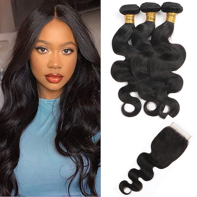 

4 Bundles Human Hair Weaves Brazilian Hair Body Wave Straight Human Hair Extensions Unprocessed Human Hair 100% Remy Hair Weave Bundles Bundle Hair One Pack Solution Human Hair Extensions 8-28 Inch