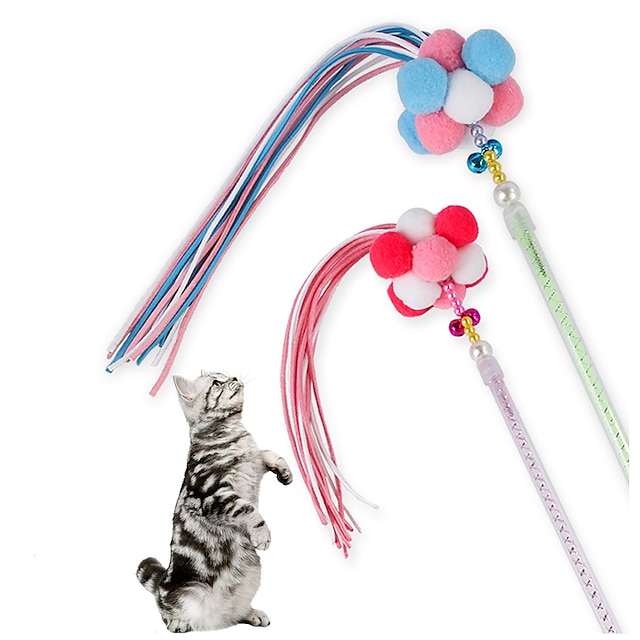  פרווה כדור סוכריות צבע דגדוג חתול צעצוע אינטראקטיבי חתול ציוד דגדוג חתול מקל