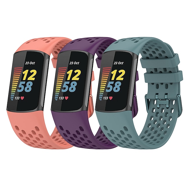  3 ks Pásek hodinek pro Fitbit Charge 5 Silikon Výměna, nahrazení Popruh Měkký povrch Prodyšné Sportovní značka Náramek