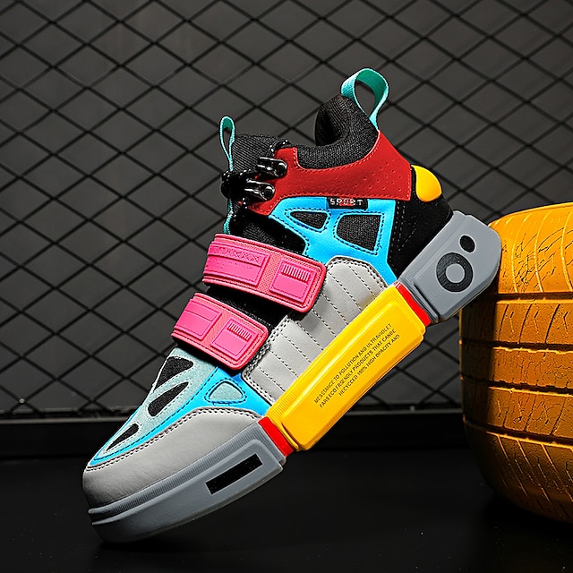  Homme Basket Chaussures de skate Baskets montantes Chaussure de basket-ball Rétro Vintage Classique du quotidien Microfibre Respirable Lacet Noir Orange Arc-en-ciel Bloc de couleur Printemps ét