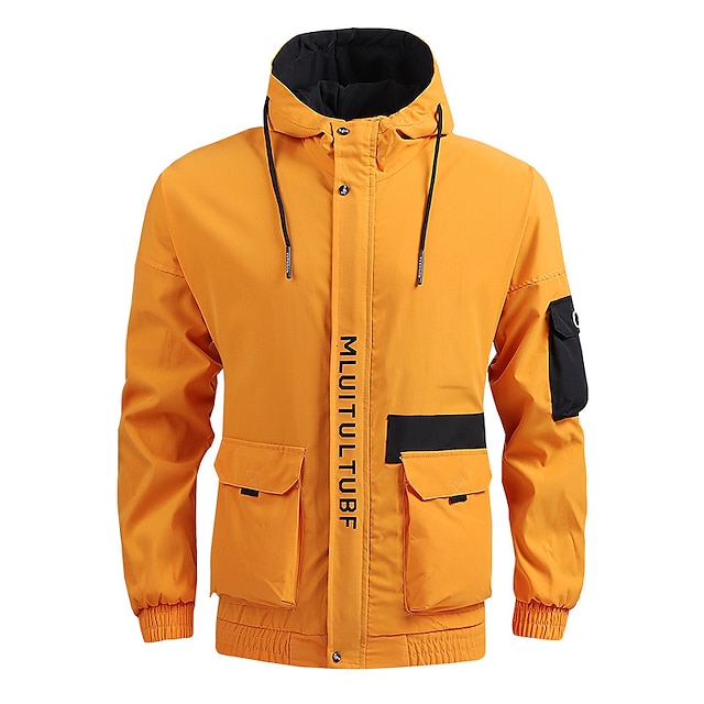  Men's Hoodie Jacket Hiking Jacket Hiking Windbreaker Outdoor Windproof Breathable Quick Dry Lightweight Outerwear Trench Coat Top Hunting Fishing Climbing Black Grey Yellow