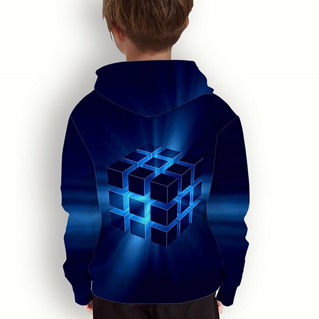 Baby & Kids Boys Clothing | Kids Boys Hoodie Long Sleeve Blue 3D Print Optical Illusion Daily Indoor Outdoor Active Fashion Dail