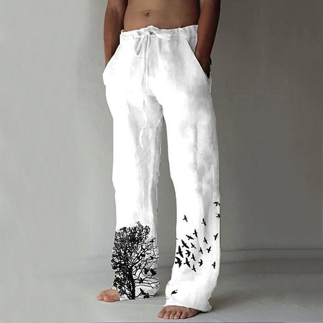  Men's Summer Pants Beach Pants Drawstring Elastic Waistband Straight Leg Graphic Prints Comfort Breathable Full Length Daily Fashion 3D Print Loose Fit White Green