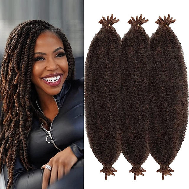  שיער טוויסט קפיצי קפיצי בגודל 24 אינץ' מופרד מראש 3 חבילות טוויסט קינקי טבעי מנופח מראש מעולה לעיצוב מגן שיער צמות סרוגה מרלי לנשים שחורות 24 אינץ' 3 חבילות
