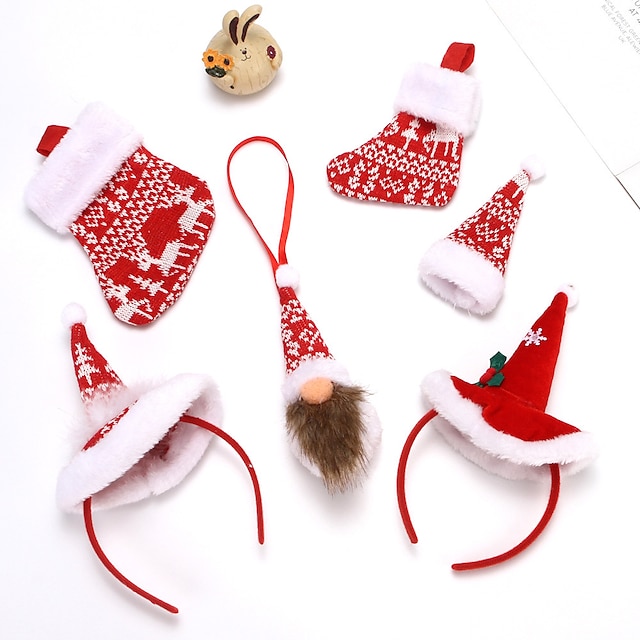  sada vánočních čelenek 2 kusy vánoční čepice čelenka se 2 kusy přívěsků vánočních ponožek 2 kusy přívěsků pletené čepice pro ozdobu vánočního večírku