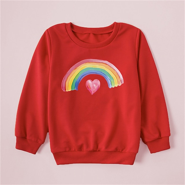 Baby & Kids Matching Outfits | Mommy and Me Tops Sweatshirt Rainbow Heart Daily Print White Black Red Long Sleeve Daily Matching