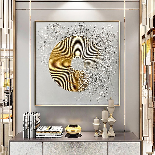  Ölgemälde handgemachte handbemalte Wandkunst abstrakte Kunst goldener Kreis Heimtextilien Dekor gestreckter Rahmen fertig zum Aufhängen