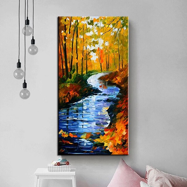 Home & Garden Wall Art | Oil Painting Handmade Hand Painted Wall Art Abstract Landscape Colorful Fall Leaf River Home Decoration