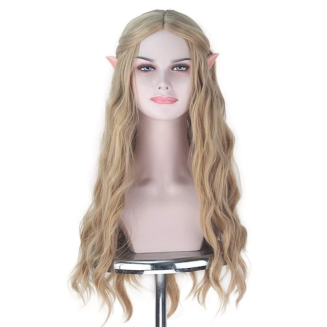  Royalvirgin máquina completa perucas sintéticas o filme hobbit elf rainha galadriel perucas cosplay longo ondulado 613 cabelo loiro cinza dourado para uso sem orelha perucas de halloween