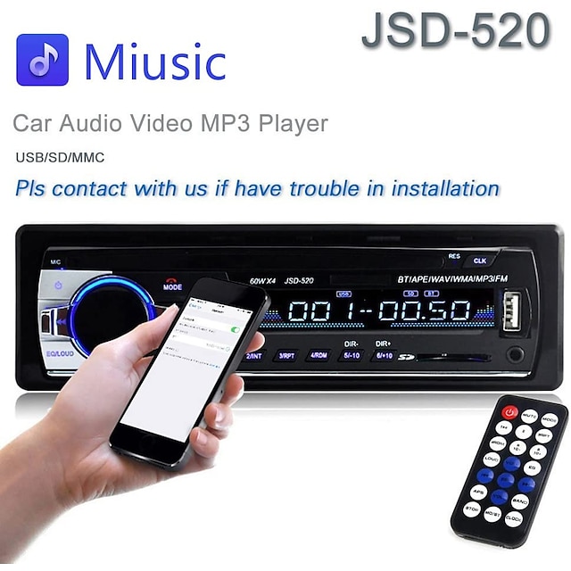  1 Din Car Radio JSD520 Stereo Player MP3 Autoradio Car Audio Player with Bluetooth Remote Control USB AUX FM For Universal VW Nissan Toyota KAI Honda