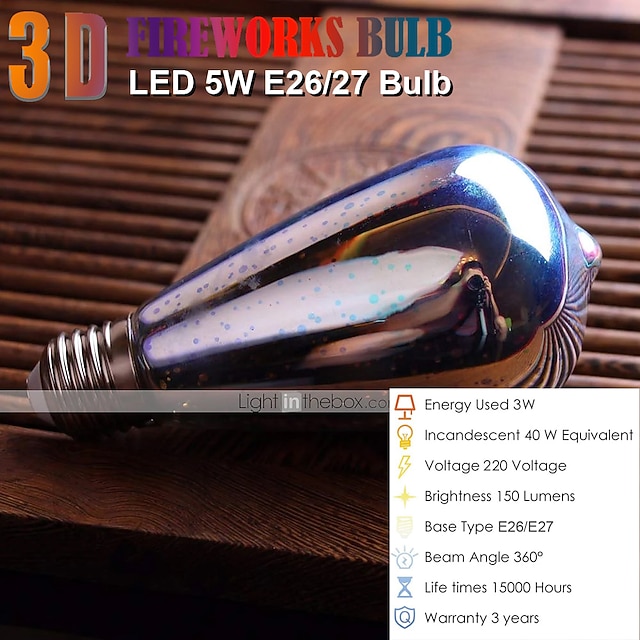 6pcs 3pcs 1pc 3D Firework Light Bulb ST64 LED Bulb 5W E27 E26 RGB Fairy