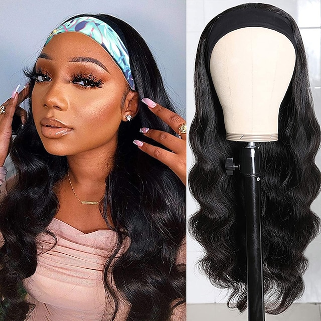 

Headband Wig Human Hair Wigs for Black Women Body Wave Wig with Headband Attached Glueless None Lace Front Brazilian Hair Half Wig 12-30 Inch