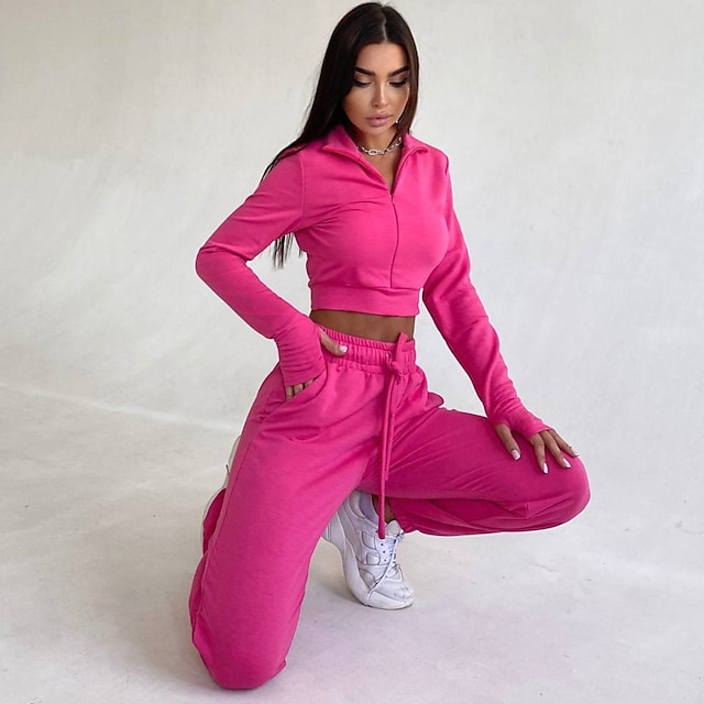 Sports & Outdoors Running, Jogging & Walking | Womens 2 Piece Cropped Tracksuit Sweatsuit Jogging Suit Casual Athleisure 2pcs Wi