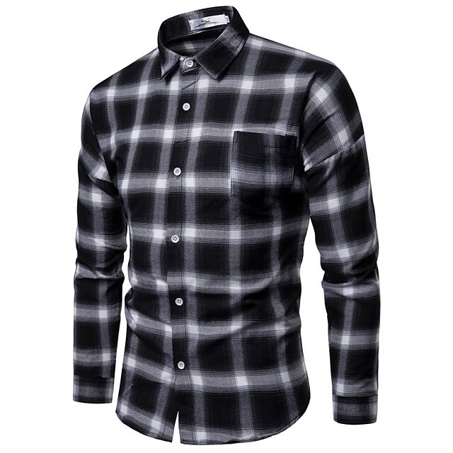 Mens Classic Plaid Shirts Long Sleeve 