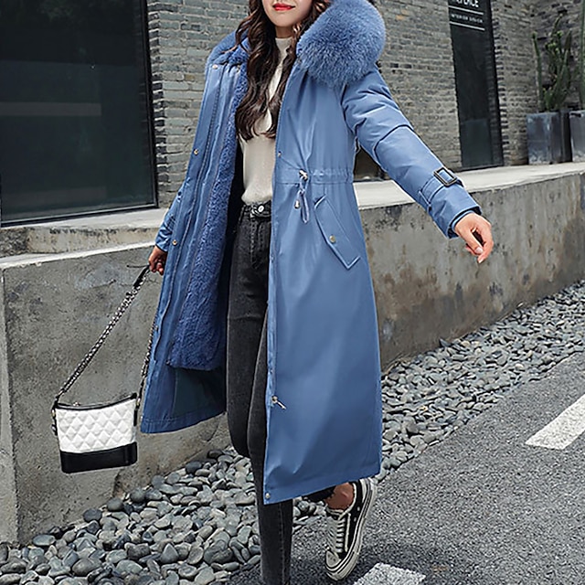 Women's Winter Jacket Winter Coat Coat Parka Outdoor Street Daily Winter Fall Long Coat Regular Fit Adjustable Windproof Warm Breathable Streetwear Embroidery Casual Jacket Long Sleeve Solid Color 9