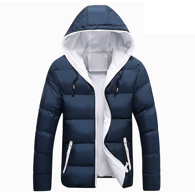  Men's Warm Hooded Puffer Jacket Thicken Padded Winter Coat Fleece Jacket Outdoor Thermal Breathable Lightweight Soft Outerwear Winter Jacket Parka Skiing Snowboard Fishing Red black Black