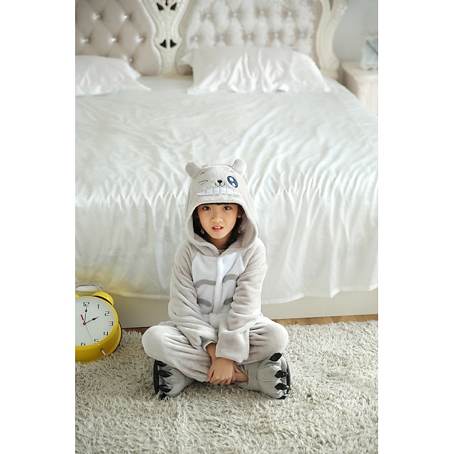 Lasten Kigurumi-pyjama Kissa Totoro Yhtenäinen väri Pyjamahaalarit Hauska puku Flanellikangas Cosplay varten Pojat ja tytöt Joulu Eläinten yöpuvut Sarjakuva