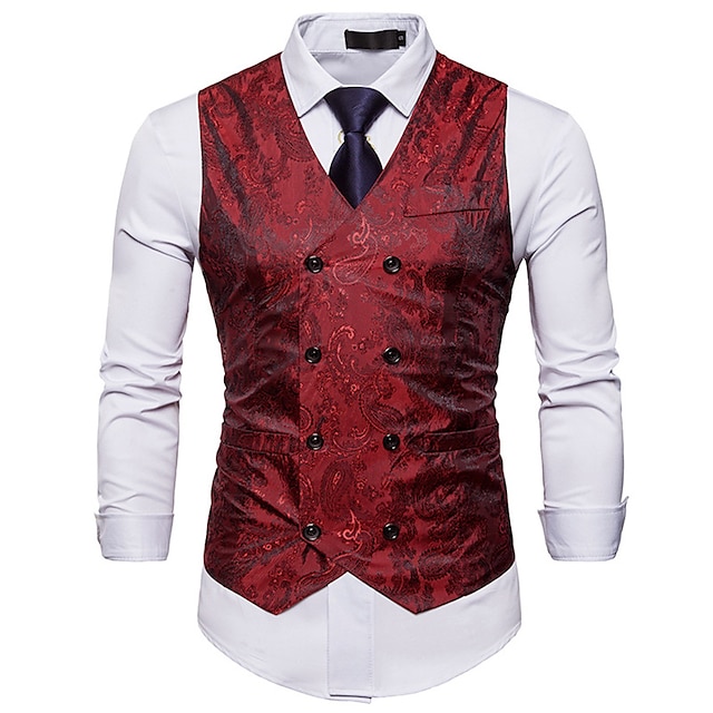  Pánské Kamizelka Vesta Formální Svatební Párty Podium Chytré příležitostné Polyester Geometrický Do V Běžný Černá Bílá Žlutá Rubínově červená Vesta