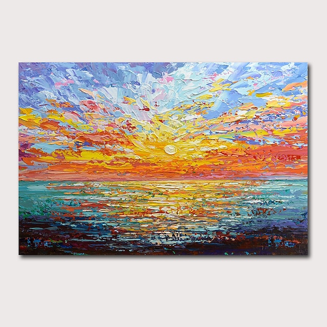 Blue Gold Sunset blue- 2021 stretched canvas unframed acrylic painting Modern Wall Art Decor Minimalist Painting Art Abstract Painting