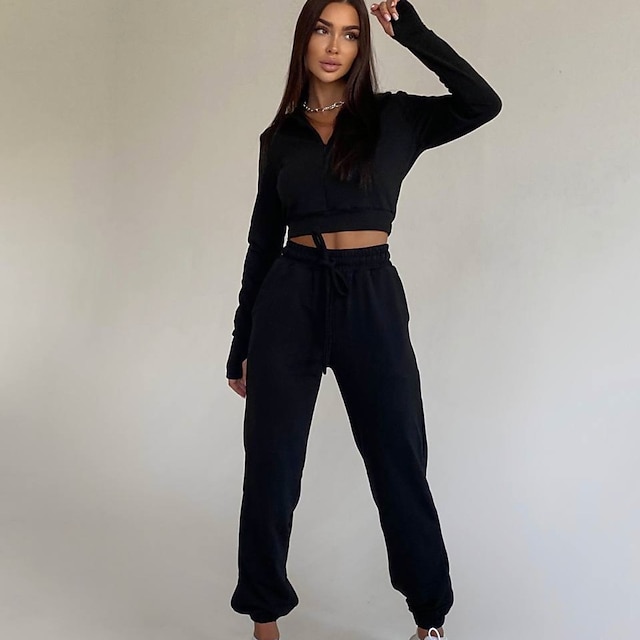 Sports & Outdoors Running, Jogging & Walking | Womens 2 Piece Cropped Tracksuit Sweatsuit Jogging Suit Casual Athleisure 2pcs Wi