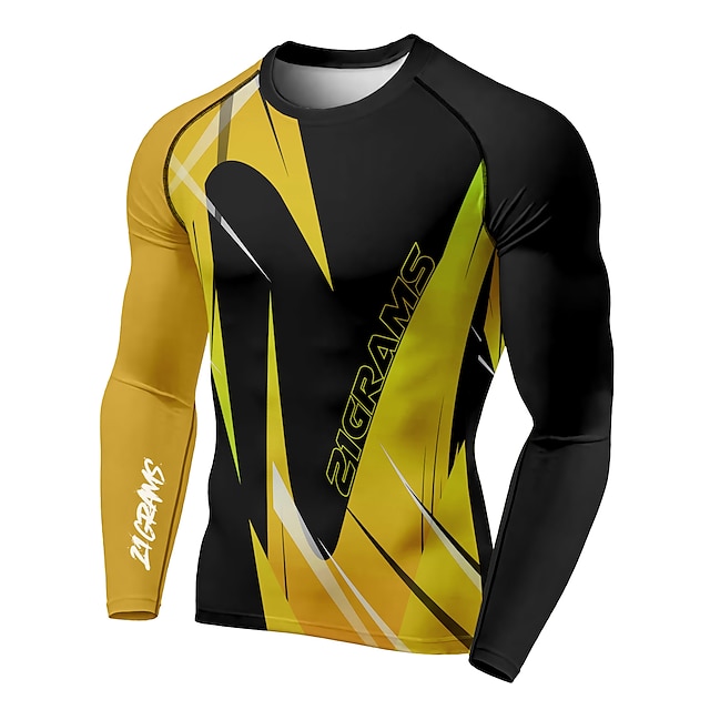 Sports & Outdoors Running, Jogging & Walking | 21Grams® Mens Long Sleeve Geometric Compression Shirt Running Shirt Top Athletic 