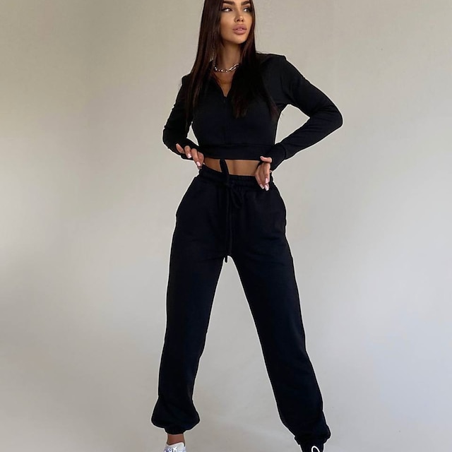 Sports & Outdoors Running, Jogging & Walking | Womens 2 Piece Cropped Tracksuit Sweatsuit Jogging Suit Casual Athleisure 2pcs Wi