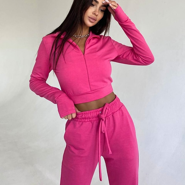 Sports & Outdoors Running, Jogging & Walking | Womens 2 Piece Cropped Tracksuit Sweatsuit Jogging Suit Casual Athleisure 2pcs Wi