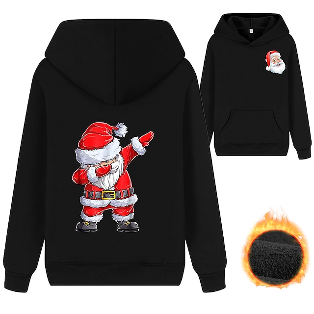 Baby & Kids Boys Clothing | Kids Unisex Hoodie Long Sleeve Black Red Cartoon Santa Claus Cotton Daily Active Basic 3-13 Years / 