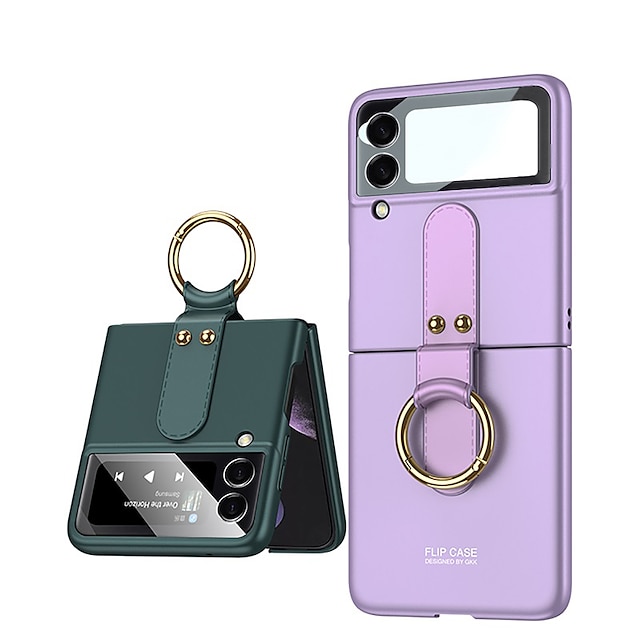  Phone Case For Samsung Galaxy Z Flip 5 Z Flip 4 Z Flip 3 Back Cover Ring Holder Dustproof Camera Lens Protector Solid Colored PC