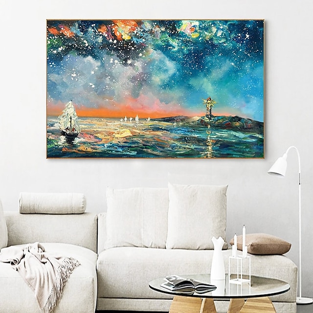 Home & Garden Wall Art | Handmade Oil Painting Canvas Wall Art Decoration AbstractSeascape Painting The Stars Above The Sea for 