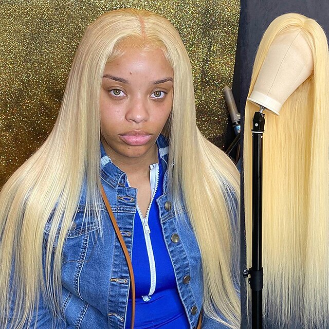 

150% 180% 13x4 Lace Straight 613 Long Blonde Color Transparent HD Lace Front Human Hair Glueless Closure Frontal Wig Pre Plucked Wigs