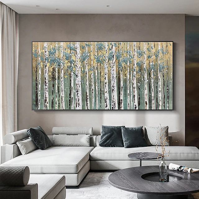 Oil Painting Handmade Hand Painted Wall Art Abstract Plant Floral Birch Forest Home Decoration Decor Stretched Frame Ready to Hang 10