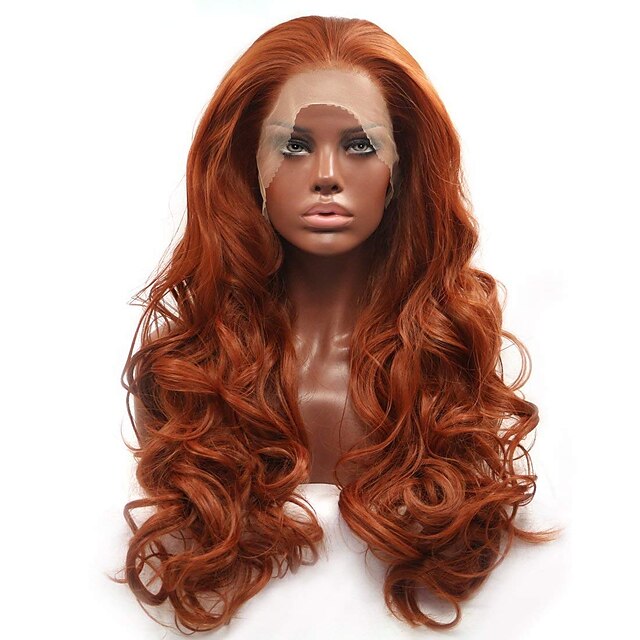  女性用オレンジウィッグ合成レースフロントウィッグ波状波状レースフロントウィッグ赤褐色合成髪女性用赤