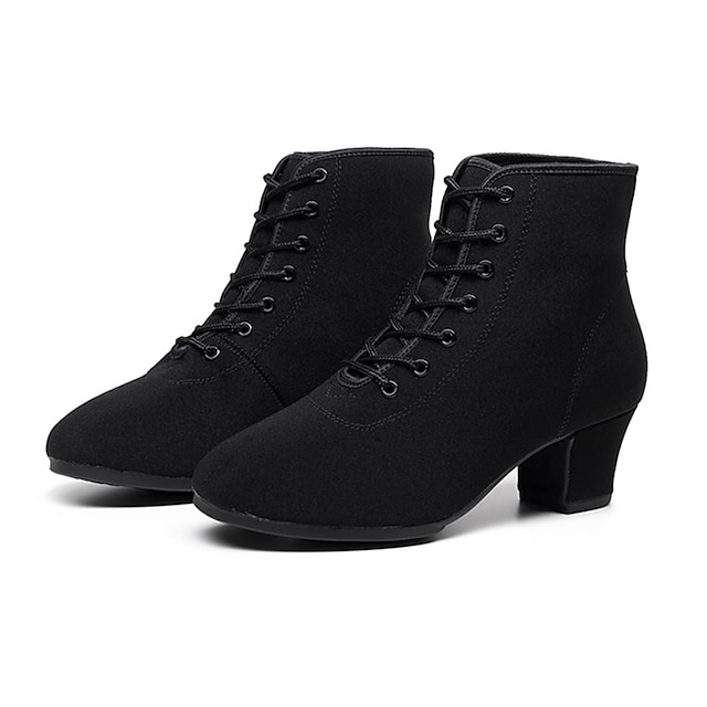  Women's Dance Boots Indoor Ankle Boots Softer Insole Thick Heel Closed Toe Lace-up Adults' Black Red