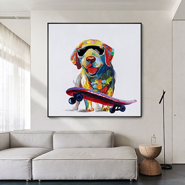  油絵手作り手描き壁アートミンチュラ現代抽象動物犬の写真家の装飾の装飾ロールキャンバスノーフレームストレッチなし