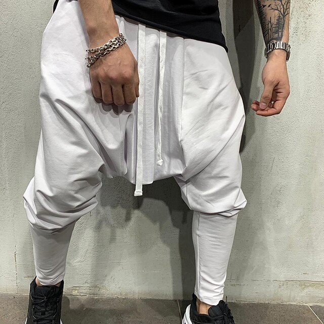  Herr Harem Joggare Långbyxor Casual byxor Snörning Elastisk midja Opressade byxor Ensfärgat Andningsfunktion Lättvikt Fullängd Ledigt Dagligen Streetwear Ledigt Hiphop Svart Vit Microelastisk