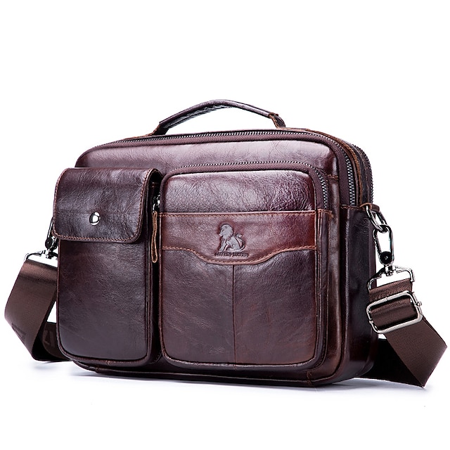  Men's Unisex Retro Messenger Bag Crossbody Bag Cowhide Zipper Vintage Daily Outdoor Black Coffee